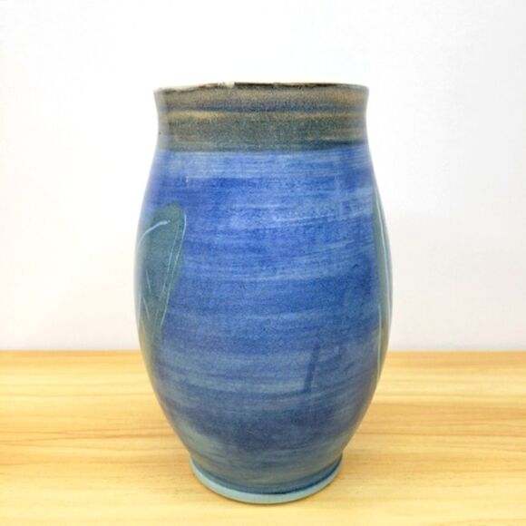 Vintage Hand Thrown Studio Pottery Vase with Leaves - Picture 3 of 16